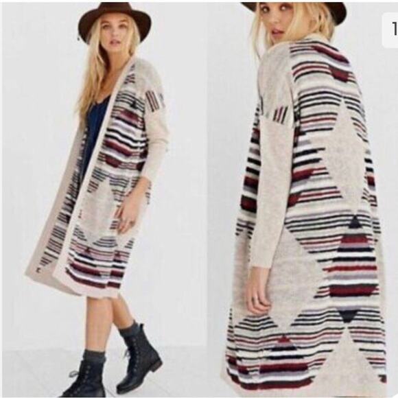 Silence + Noise Aztec Southwestern Long Maxi knit sweater Cardigan Duster SZ SM - Picture 1 of 10